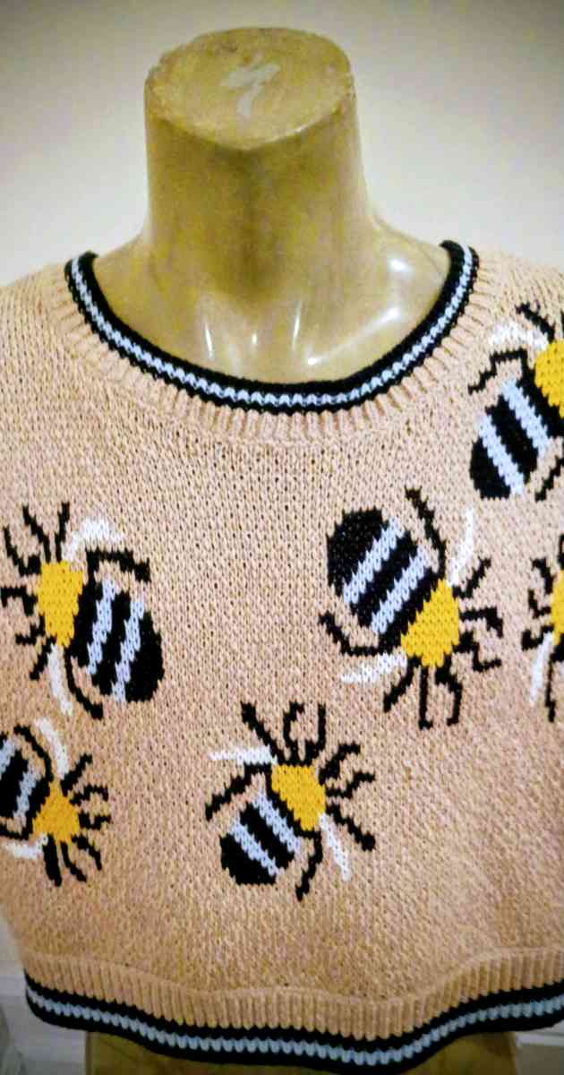 Anthropologie Maeve Sarah Gordon Bee Knit Cropped Sweater Ve