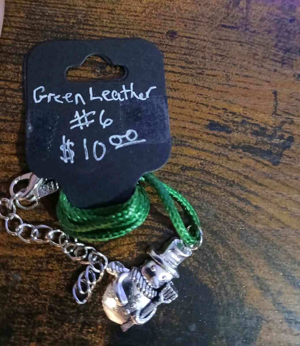 Green Leather Christmas Necklace pt1