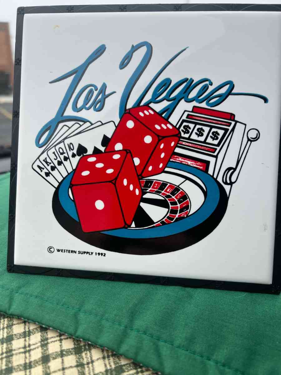 vintage Las Vegas souvenir plaque with original frame