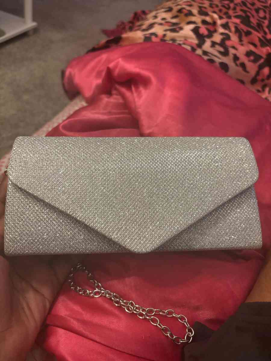 gray silver clutch purse