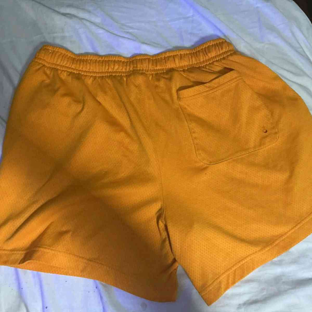 Nike Mens L yellow orange basketball mesh shorts