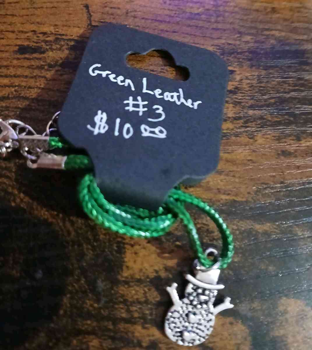 Green Leather Christmas Necklace pt1