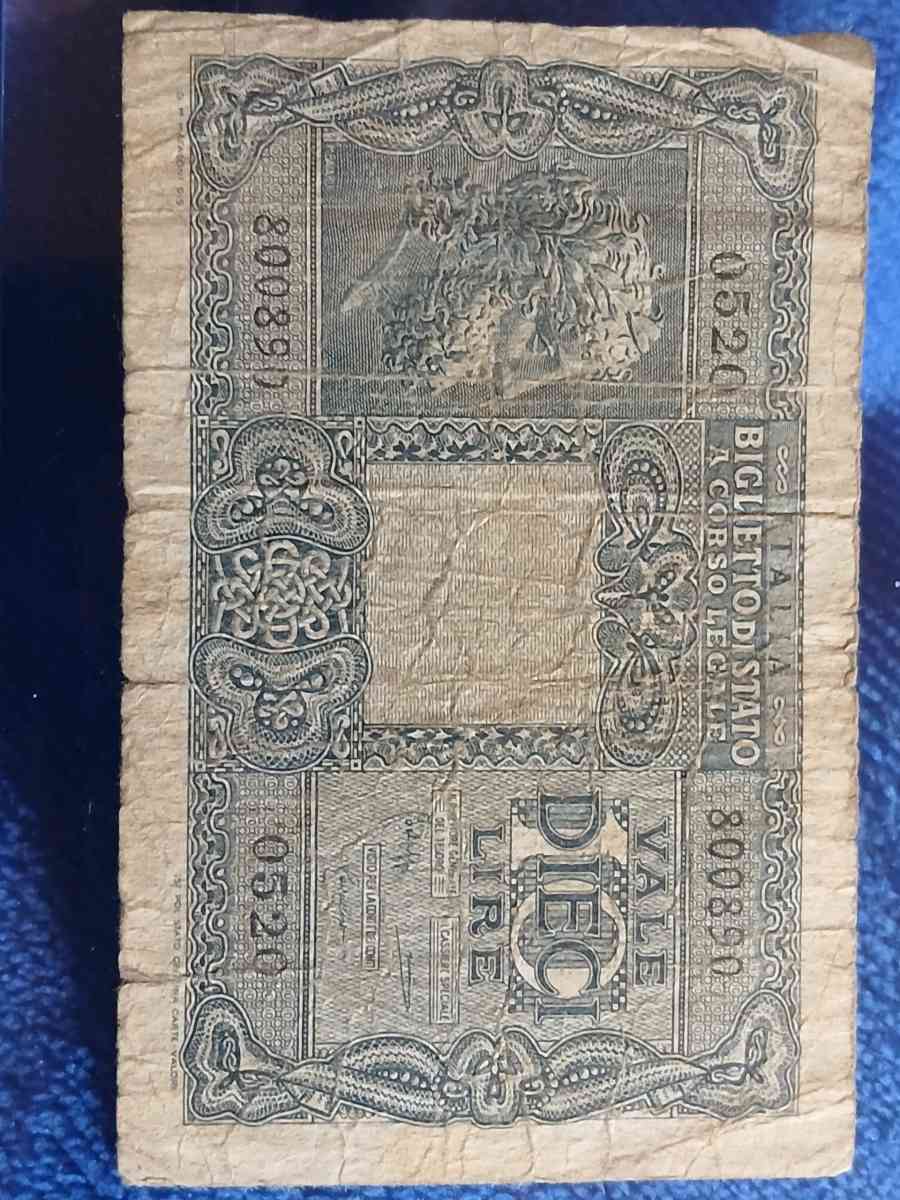 1944 10 Lire banknote from Italy