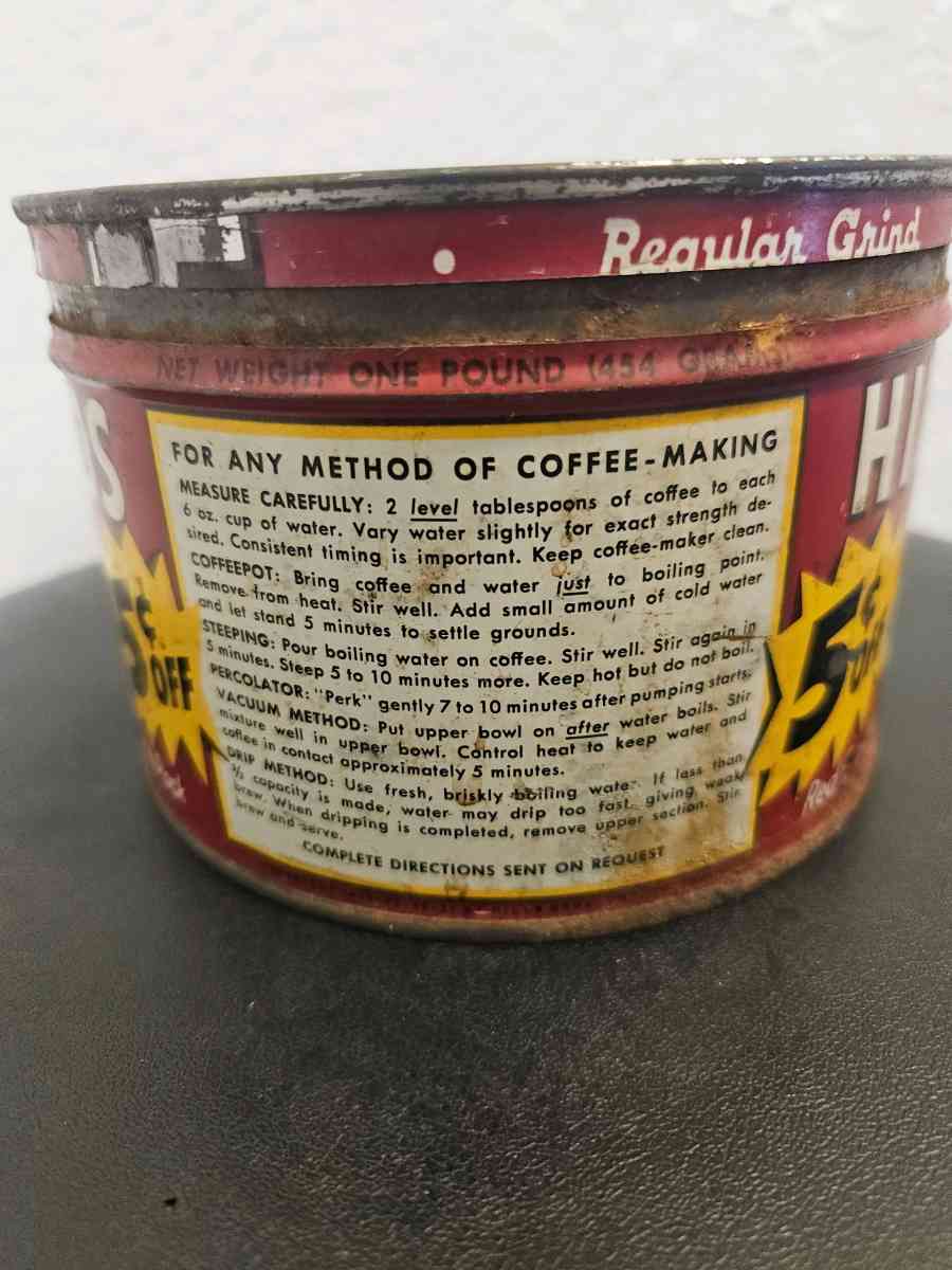 Vintage Hills Bros Tin Coffee Can