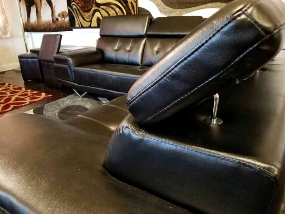 Modern Italian Black Leather Sectional Sofa with Adjustable