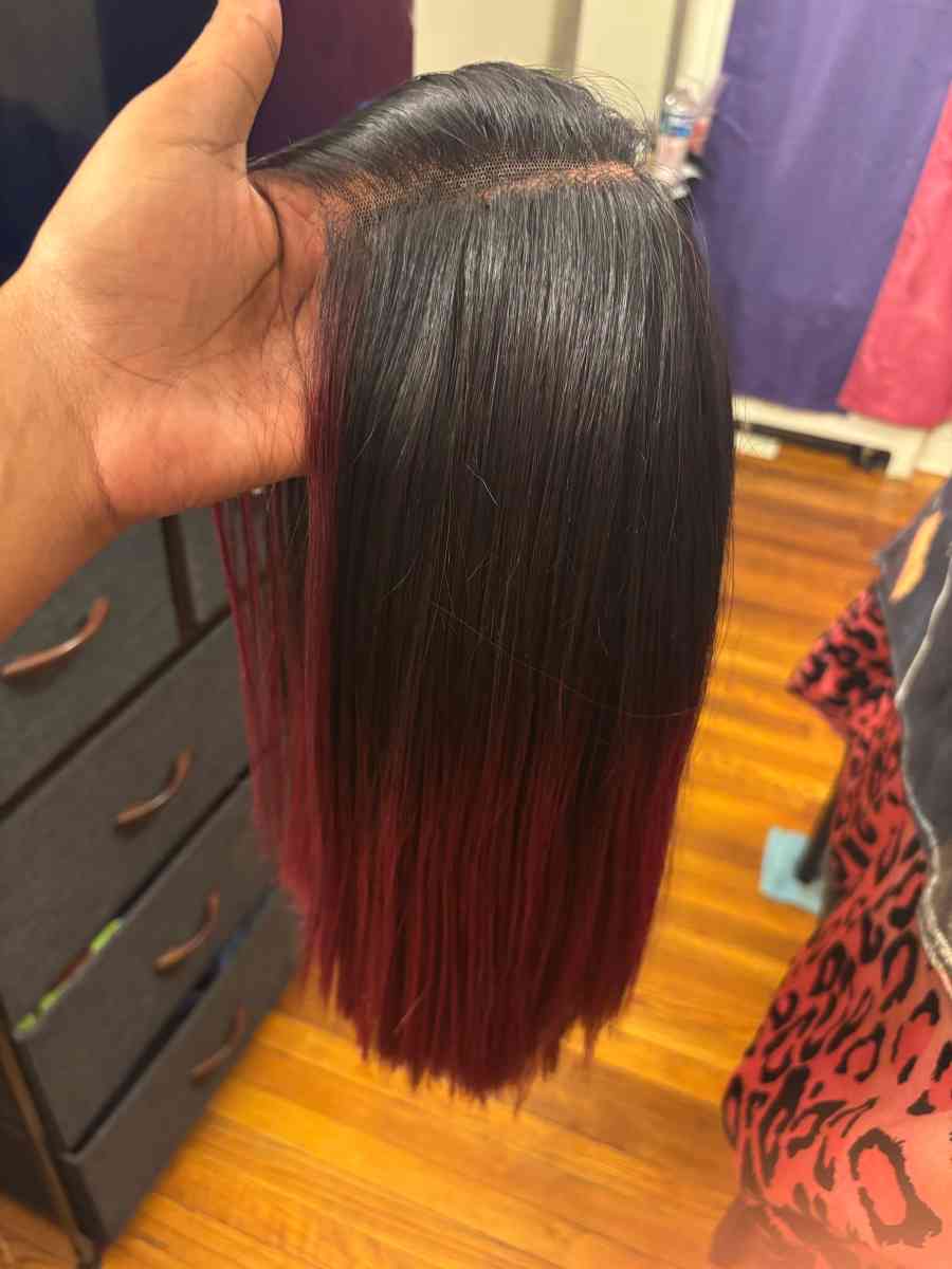 short burgundy and black wig