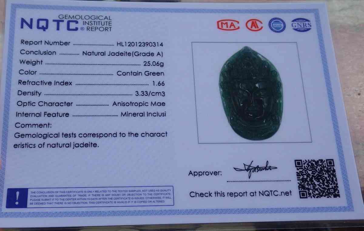 Certificate Jadeite Jade Black Green Kwan Yin Guanyin Head W
