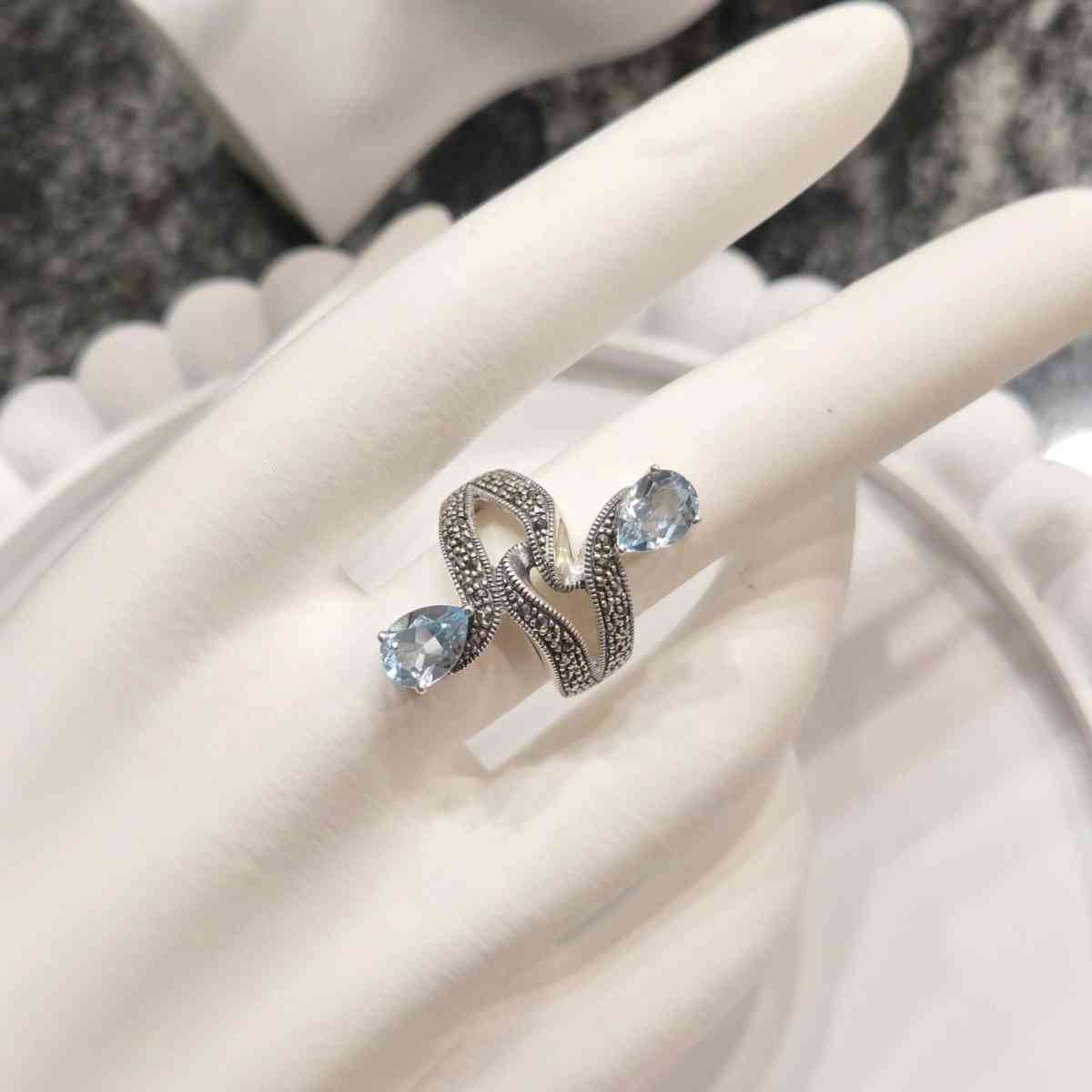 Sterling Silver Ring with Marcasite and Blue Topaz