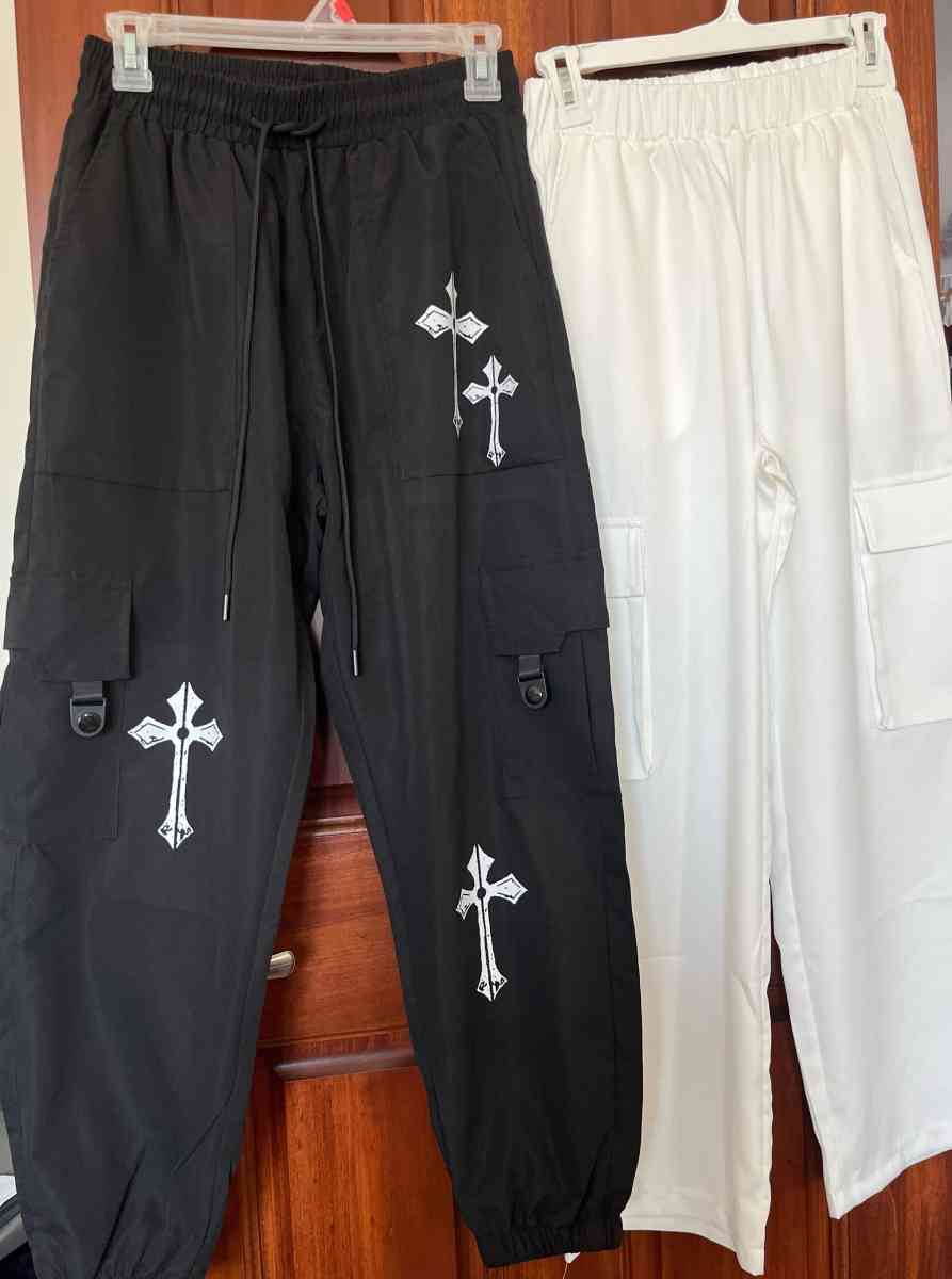 Y2K Cross Graphic  White Cargo Pants Size XS