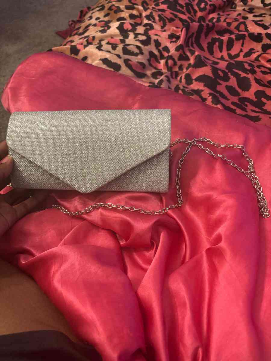 gray silver clutch purse