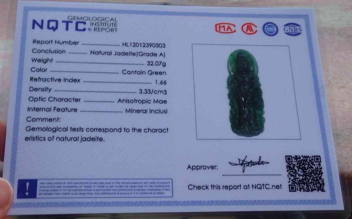 Certificate Jadeite Jade Black Green pendant Kwan Yin