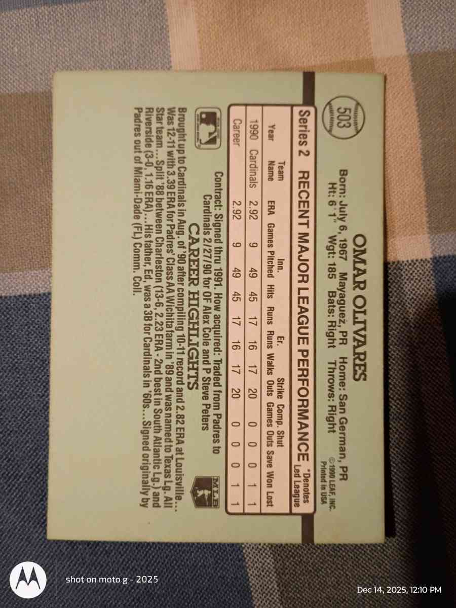 Omar Oilvares Baseball Card