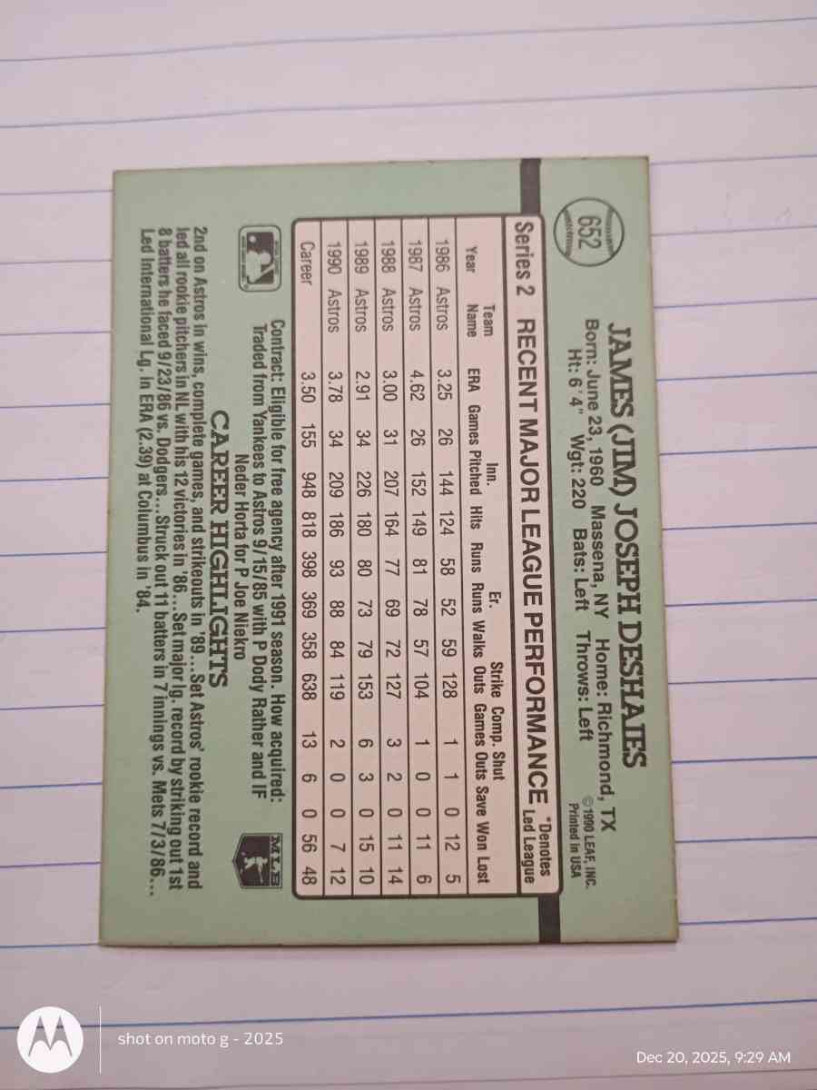 Jim Deshaies card  652