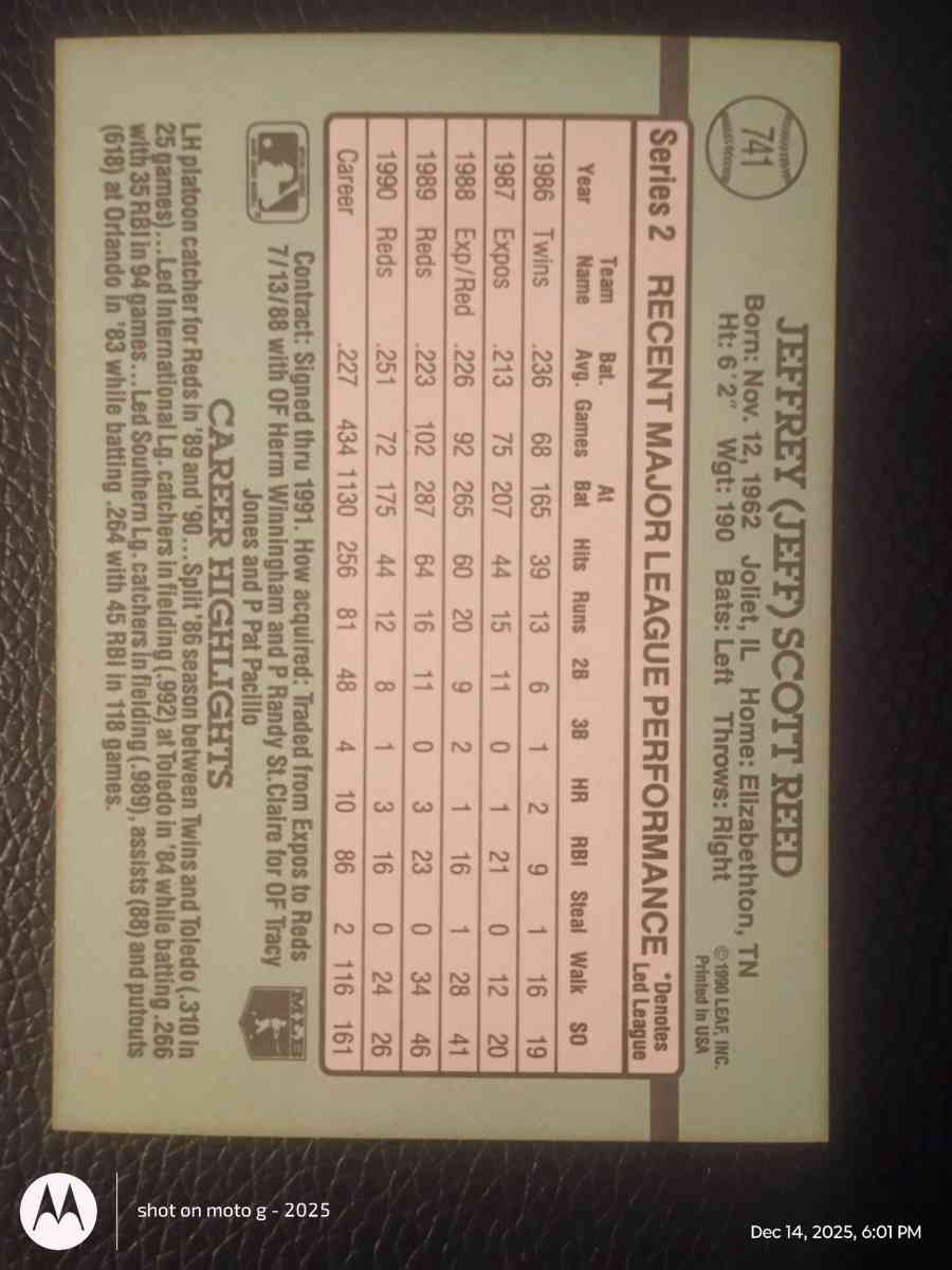 Jeff Reed Baseball Card