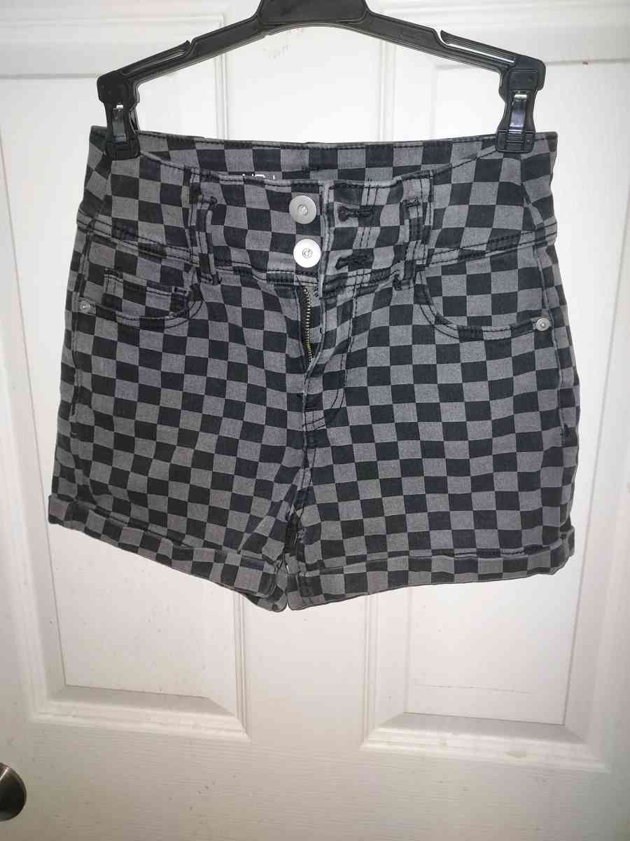Black and charcoal checkered shorts