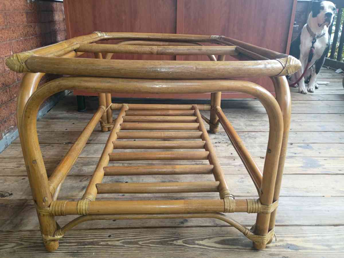 VINTAGE MCM RATTAN Bamboo Coffee Table Ottoman Bench Frame S