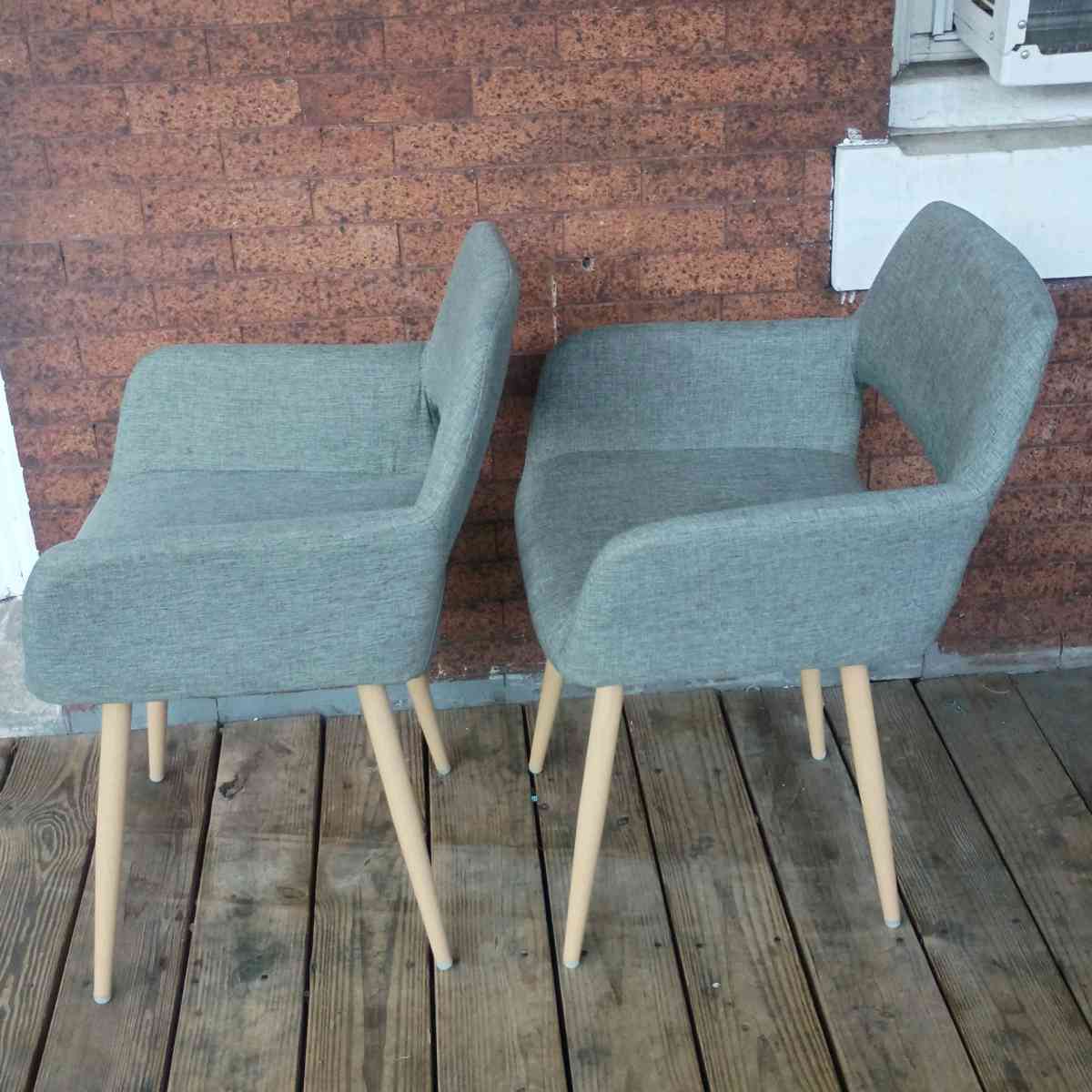 Pair of Modern Grey Upholstered Dining Chairs MidCentury Sty