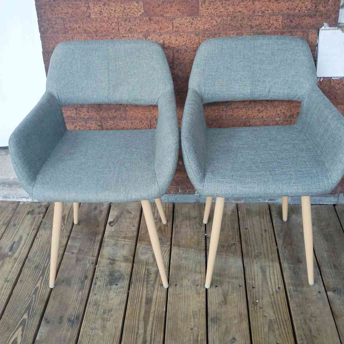 Pair of Modern Grey Upholstered Dining Chairs MidCentury Sty