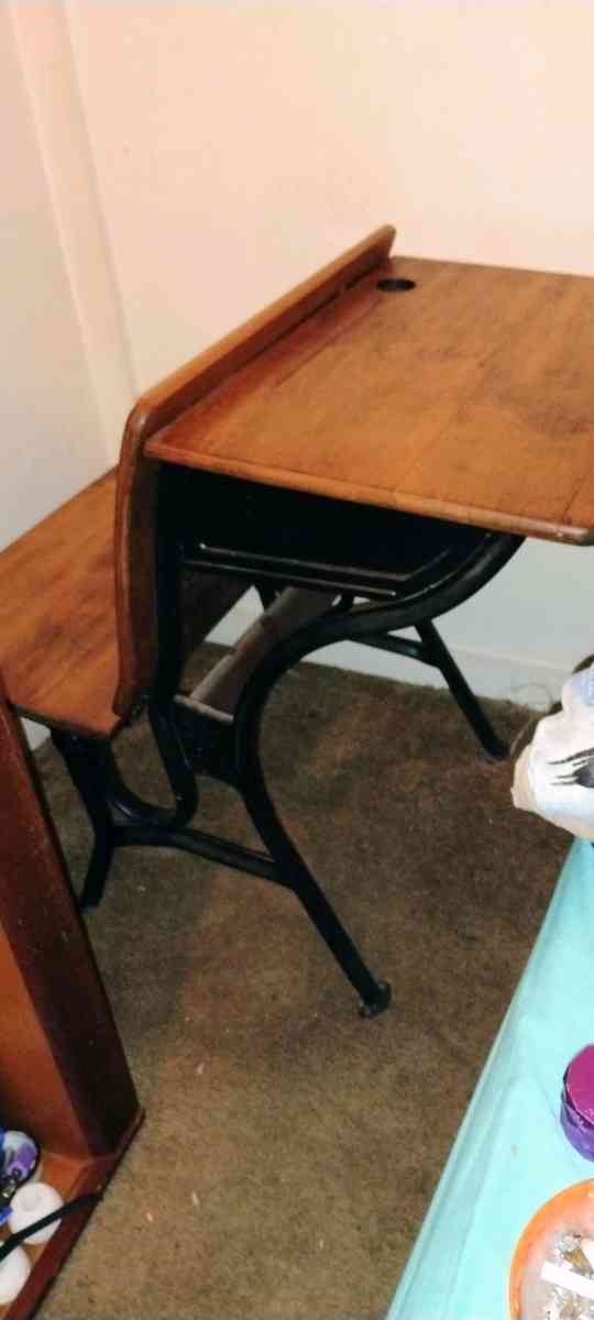 1930s Vintage Antique ASC Metal Wood Student School Desk