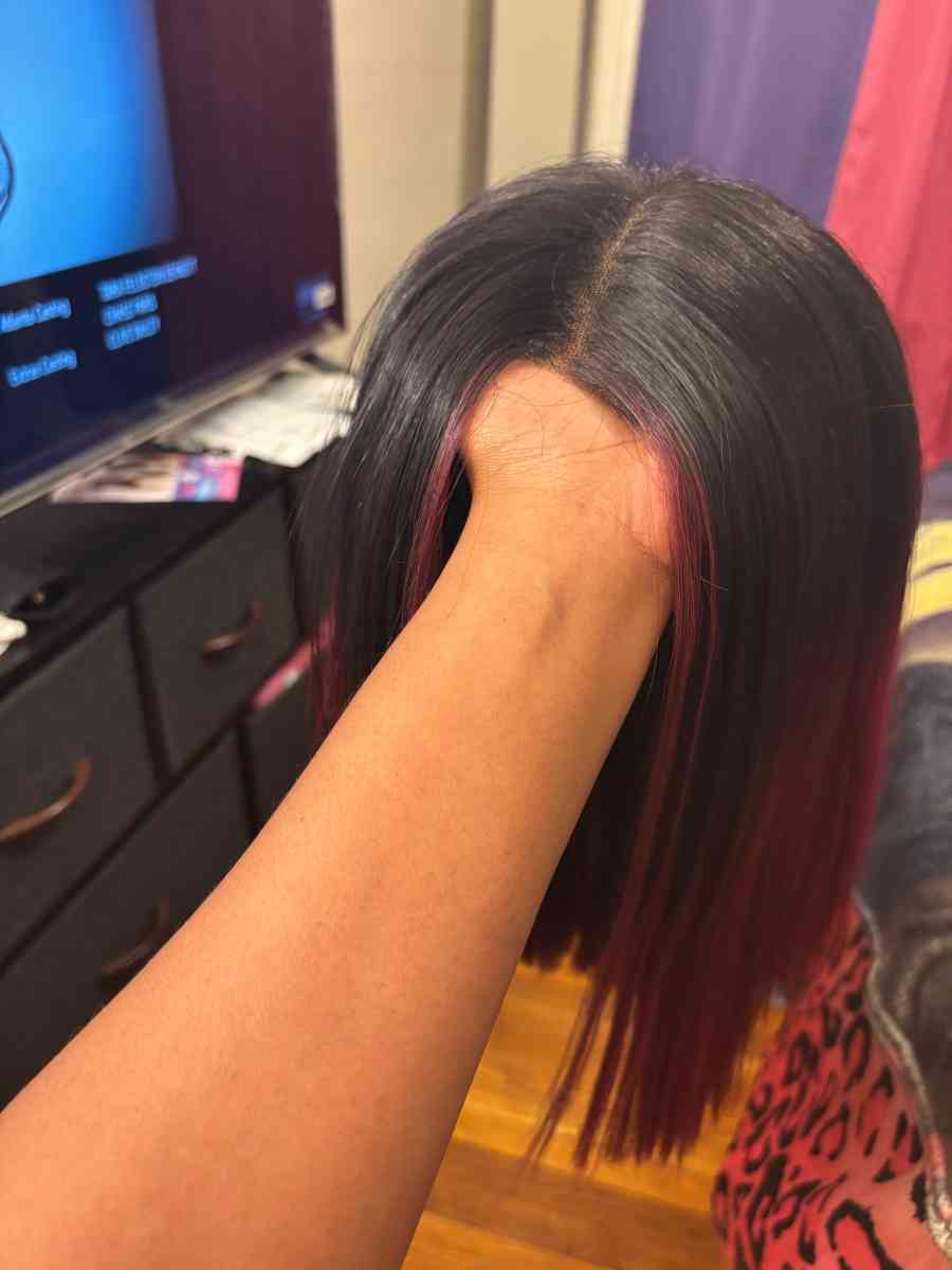 short burgundy and black wig
