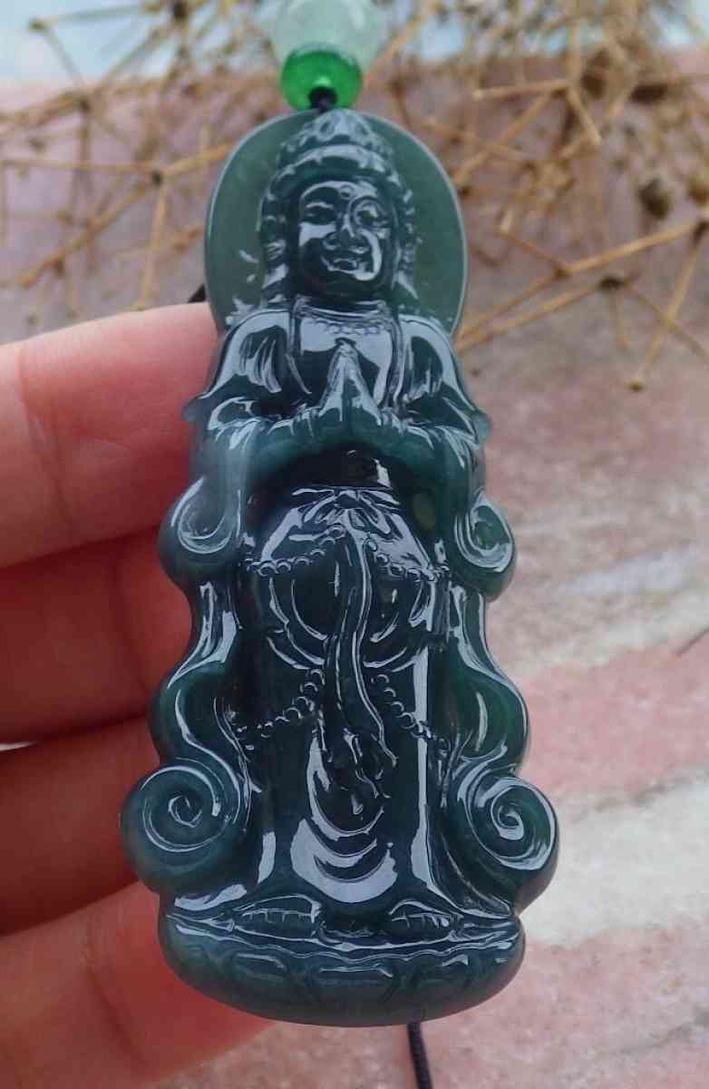 Certificate Jadeite Jade Green Pendant Kwan Yin buddha