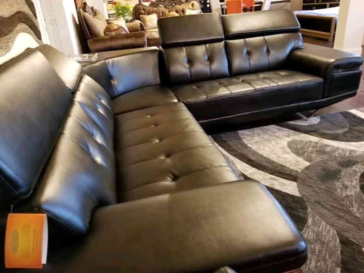 Modern Italian Black Leather Sectional Sofa with Adjustable