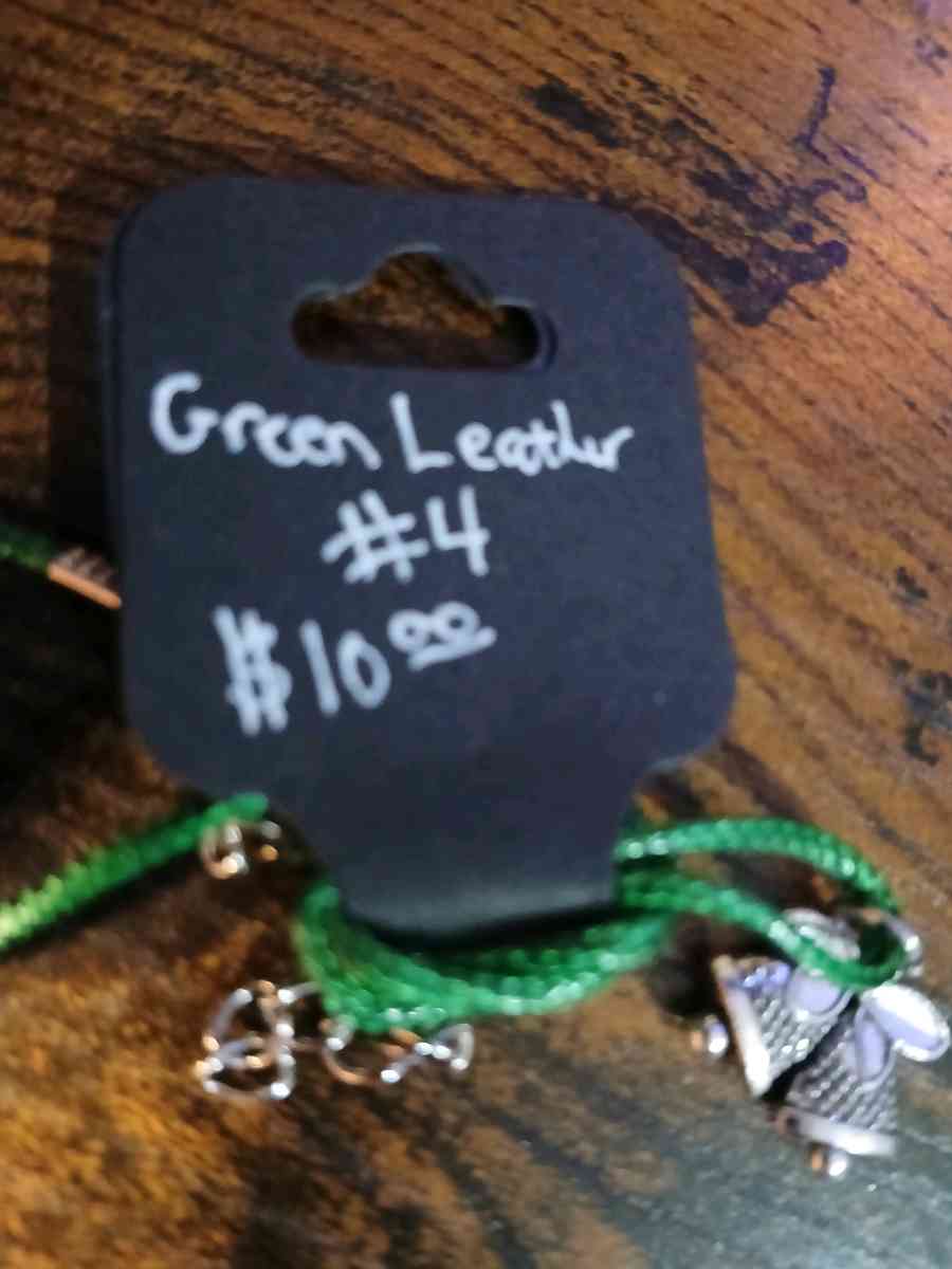 Green Leather Christmas Necklace pt1