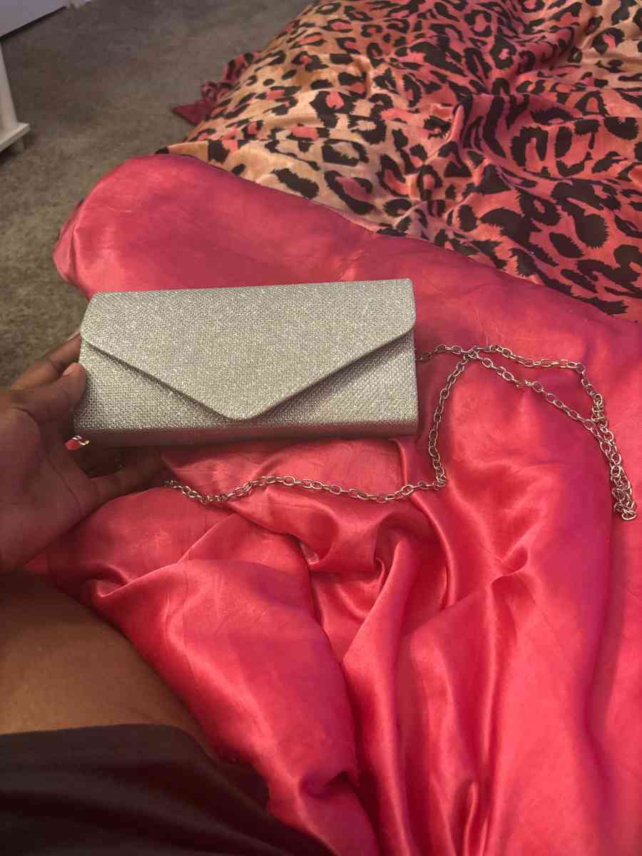 gray silver clutch purse