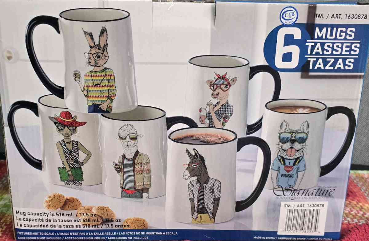 Signature 175 oz Glazed Ceramic Animal Themed Cups Set of 6