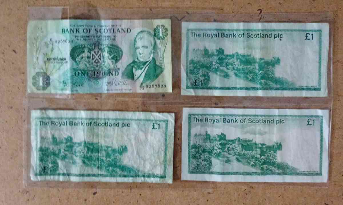 4 one pound and 3 five pound banknotes from Scotland