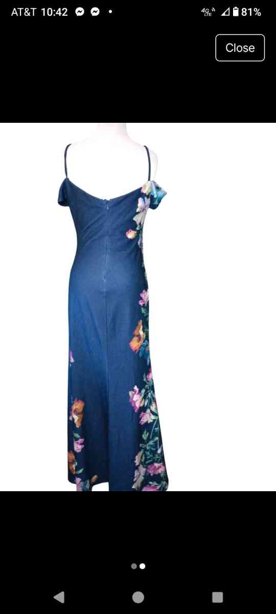 Womens Navy off The Shoulder Evening GownFloral Accent SZ 8