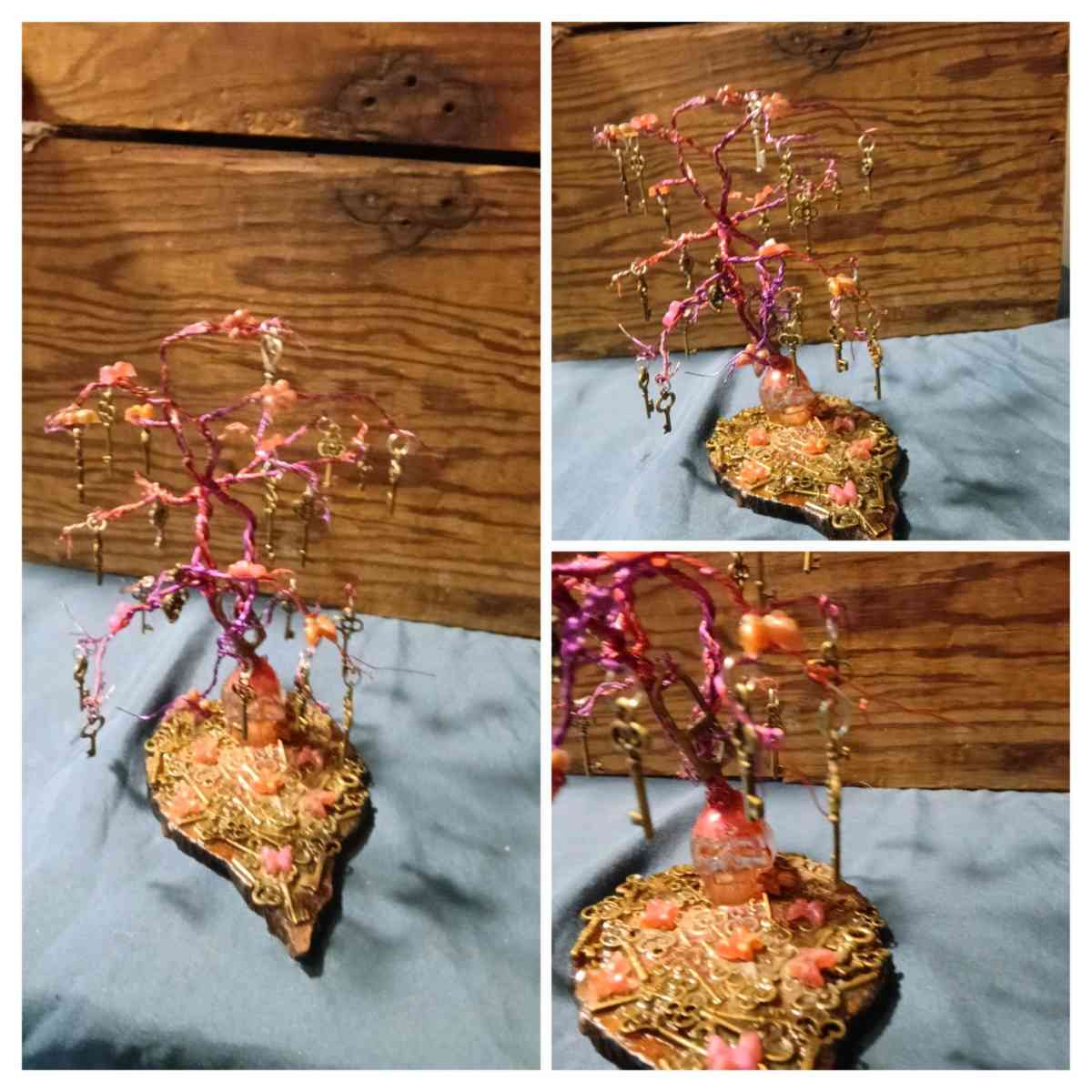 twisted copper Tree with keys and butterflies