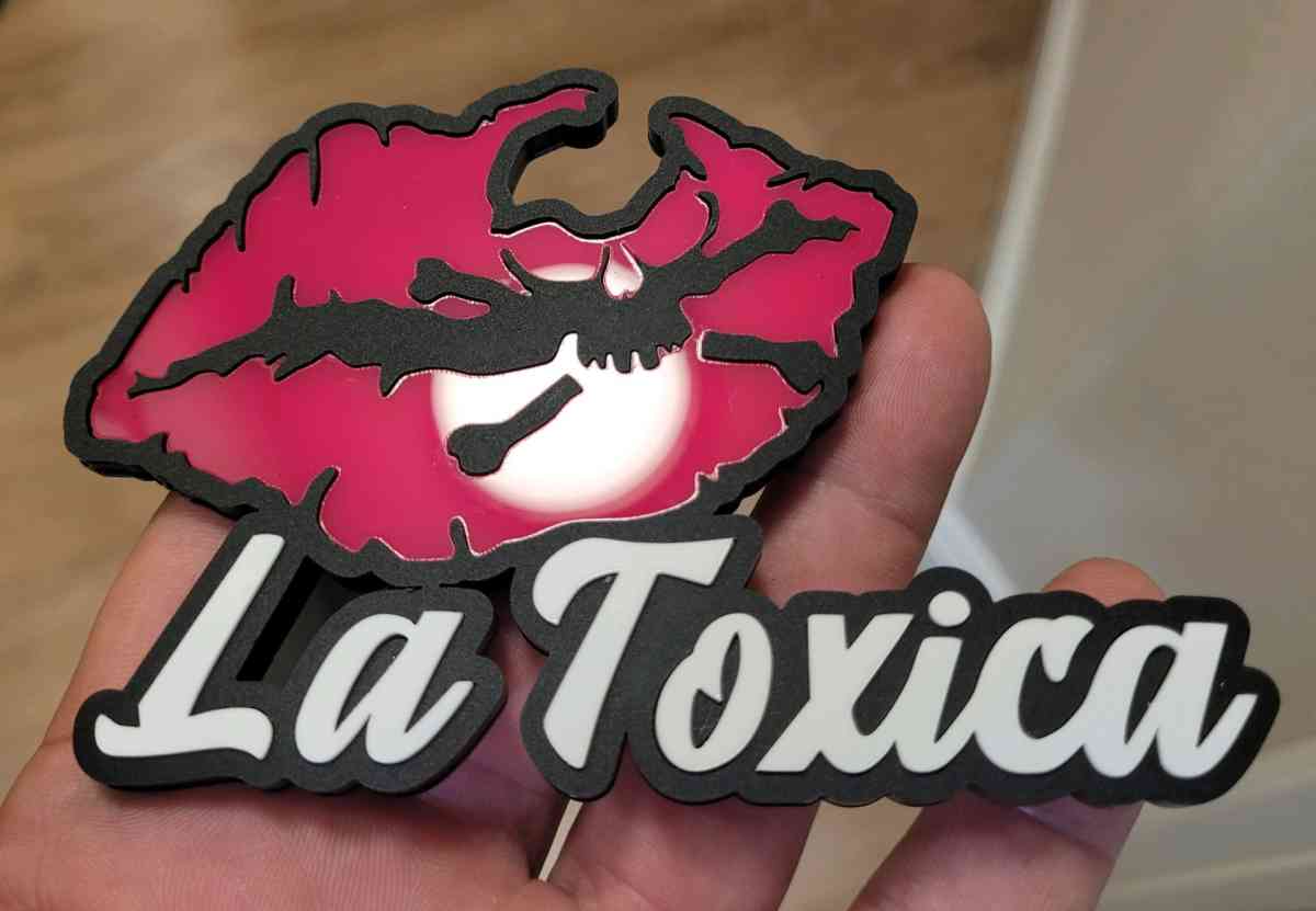 Hispanic Car Badge Pink Skull Lips Emblem Acrylic LaToxica