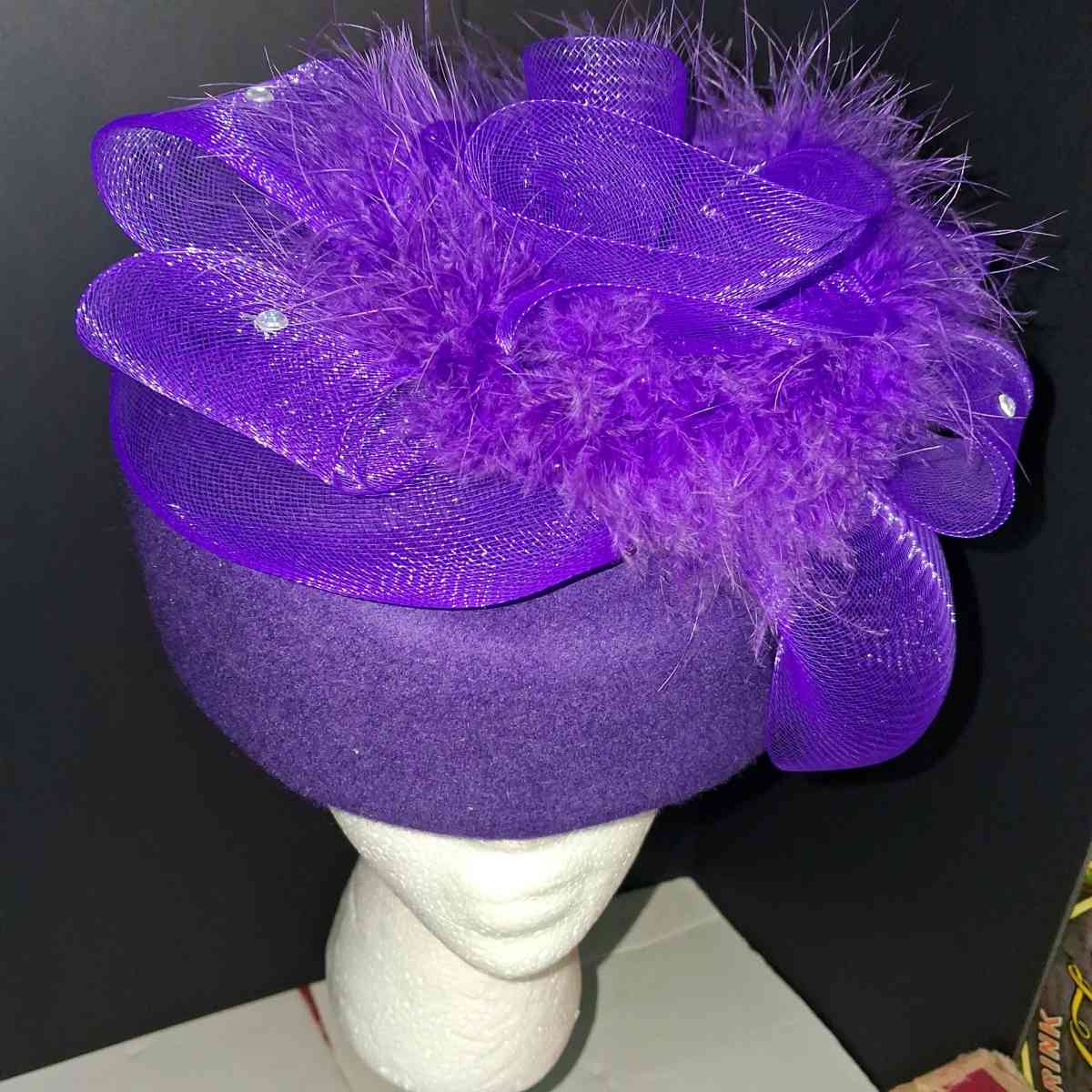 Woman Fancy formal hat worn once purple embellished