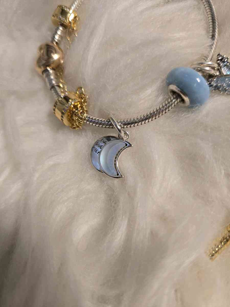 Crescent Moon Double Dangle Charm for Pandora bracelet
