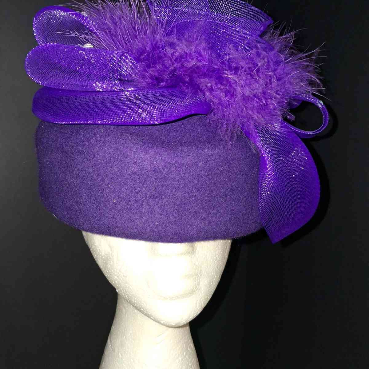 Woman Fancy formal hat worn once purple embellished
