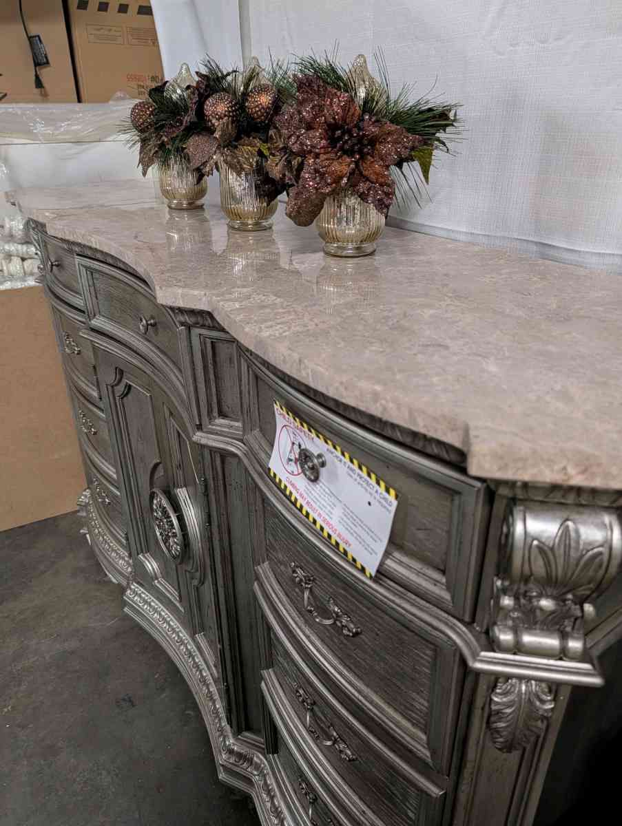 Solid wood and marble cabinet