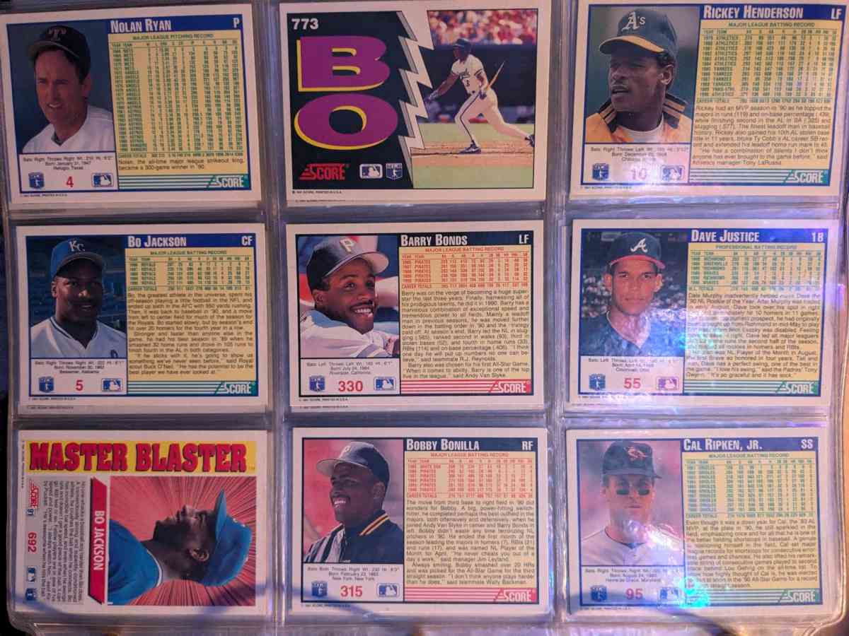 Sheet of 9 most valuable cards in set  Bo Jackson Breaker