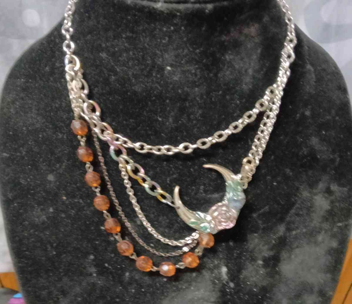 multiple chains moon stars and brown accent beads