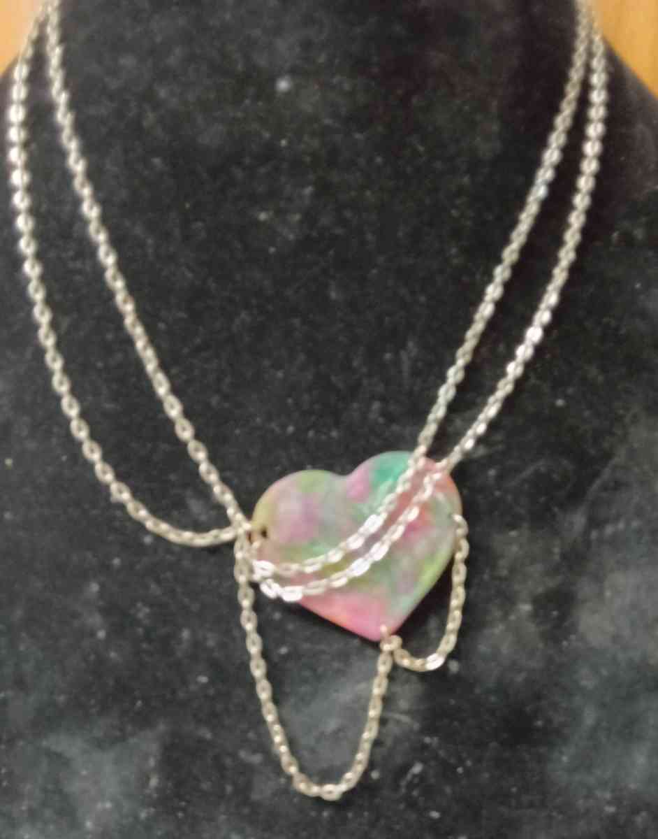 multicolored resin heart with multiple chains