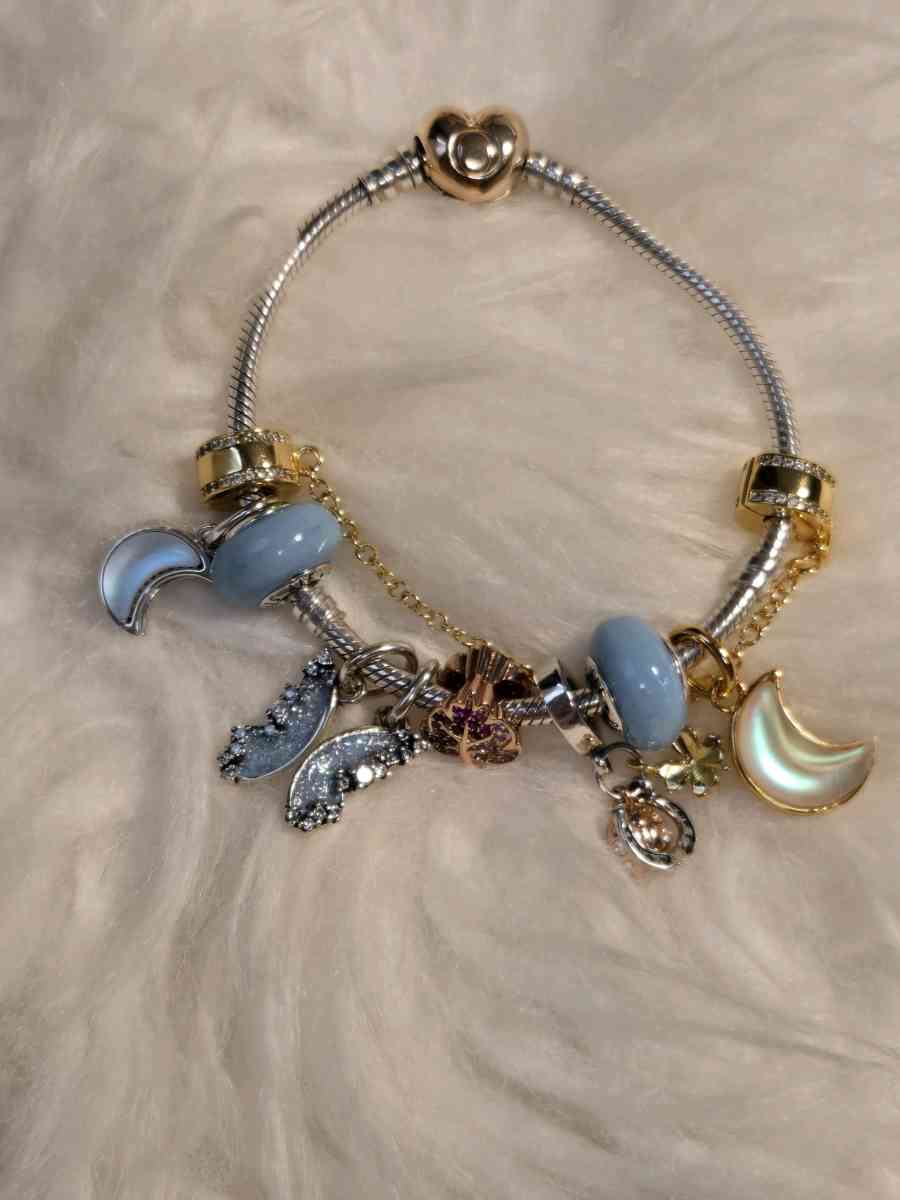 Crescent Moon Double Dangle Charm for Pandora bracelet