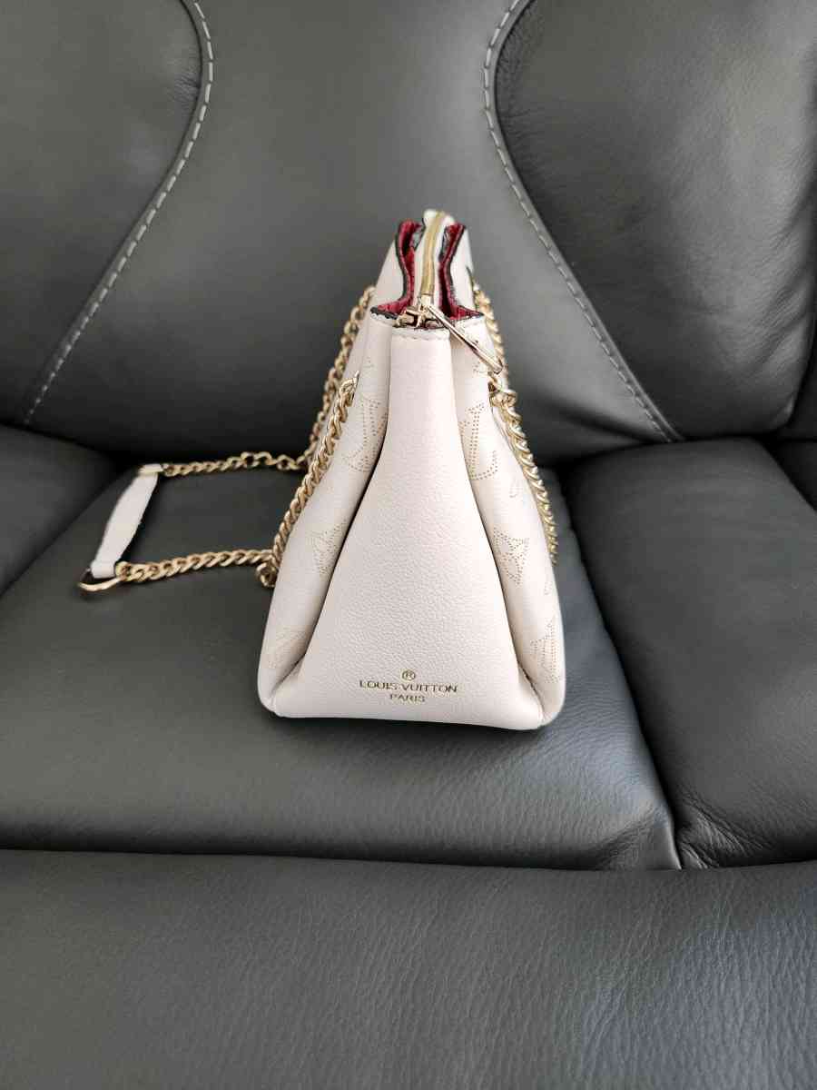 White Perforated Chain Shoulder Bag  Gold Hardware  New