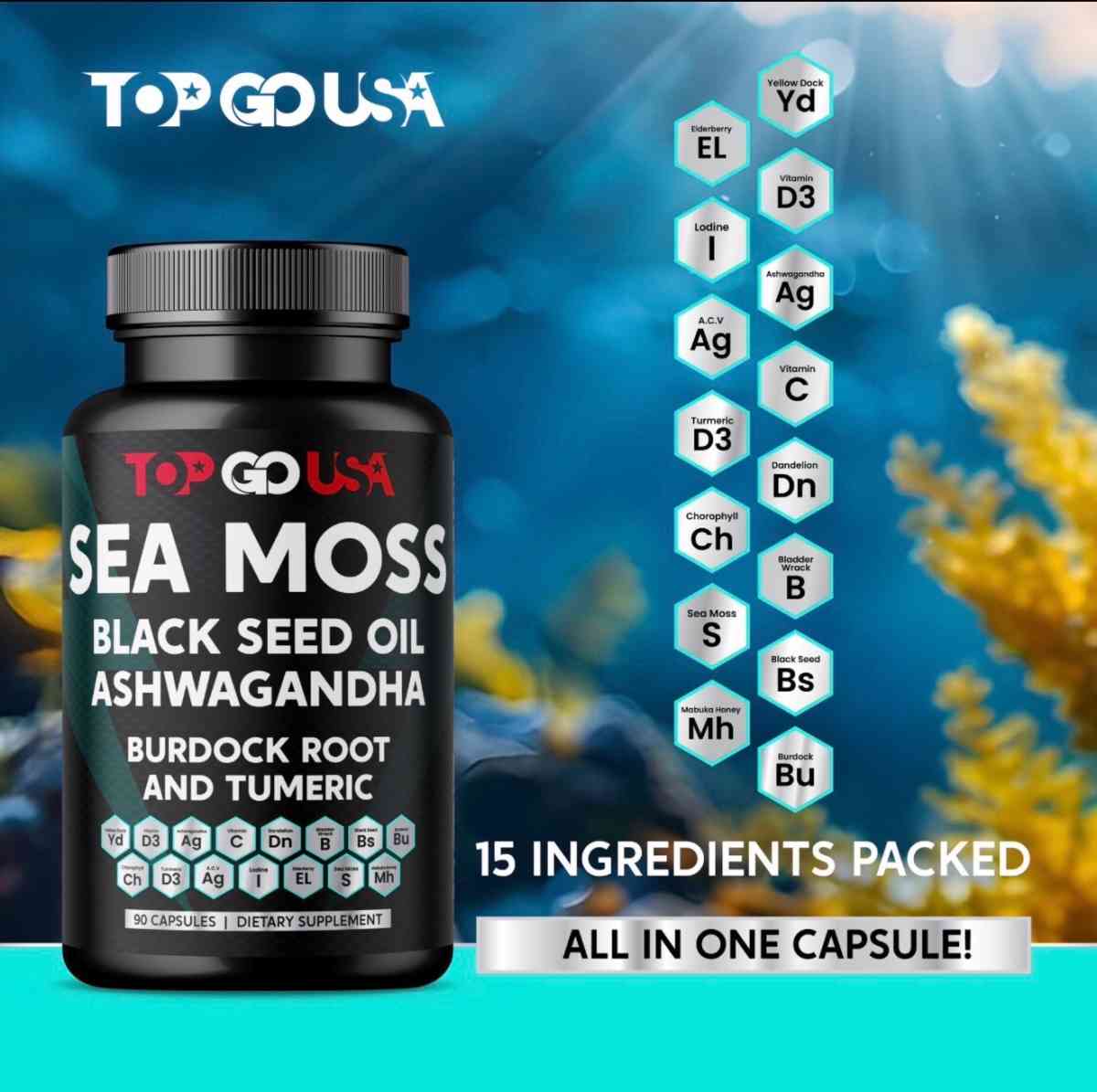 Sealed Sea Moss Complex Capsules with Black Seed Oil Ashwaga