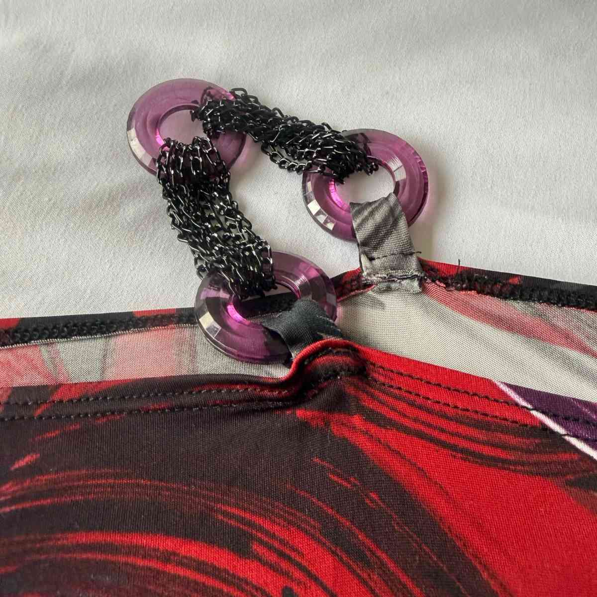 Brand New OneShoulder Ruched Longline Top  Red  Purple Abstr