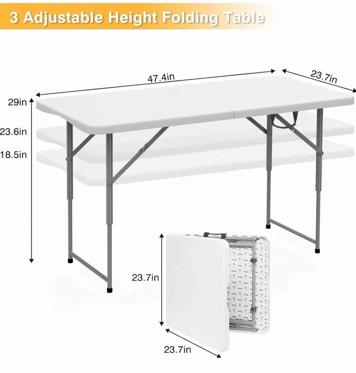 Folding Picnic Table 4Foot Adjustable Height 4FT Plastic Tab