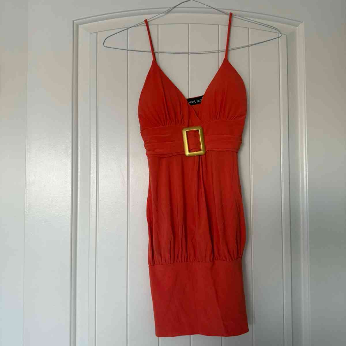 Wet Seal Red Orange Empire Waist Mini Dress with BuiltIn Pad