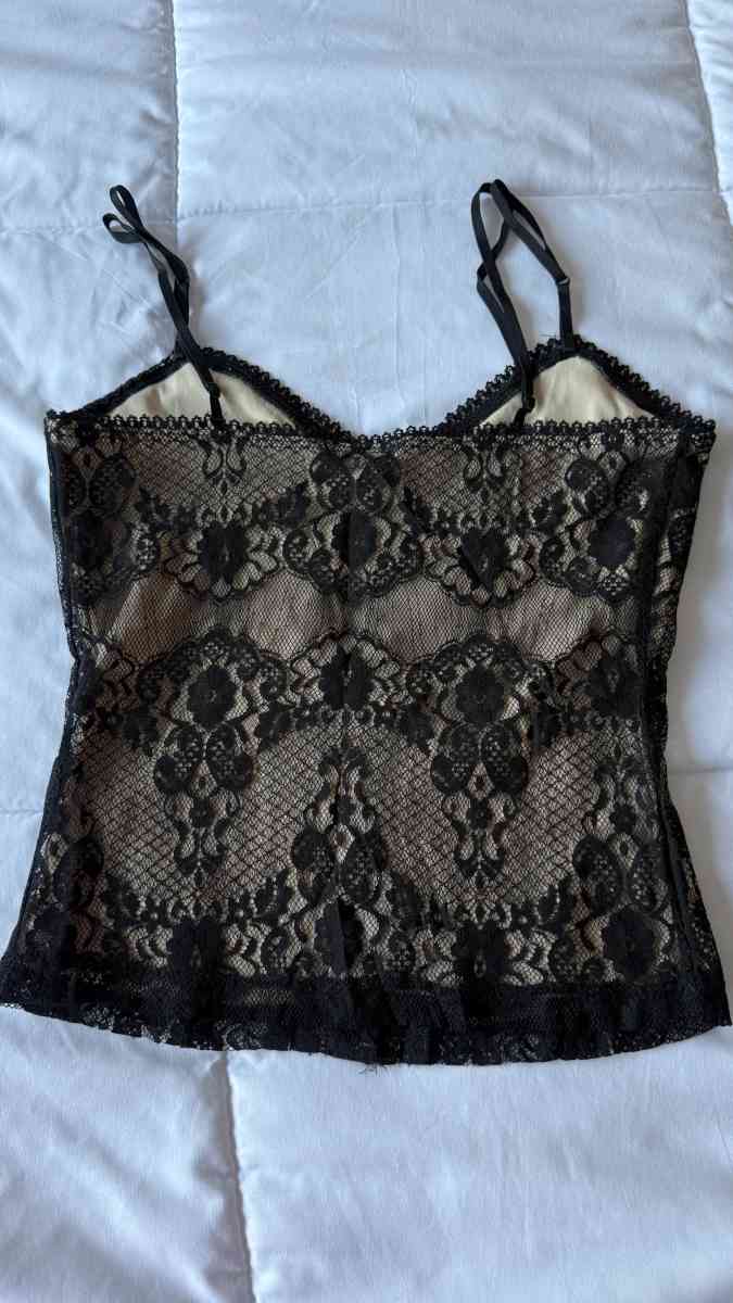 Black Lace BustierStyle Lingerie Top  Nude Lined Camisole wi