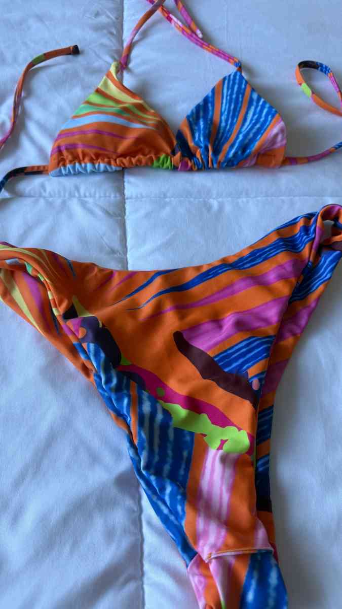 Vibrant Abstract Multicolor Triangle Bikini Set  Padded Top