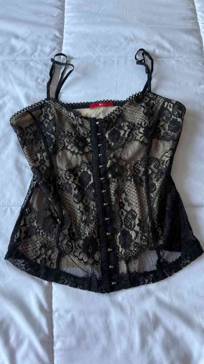 Black Lace BustierStyle Lingerie Top  Nude Lined Camisole wi