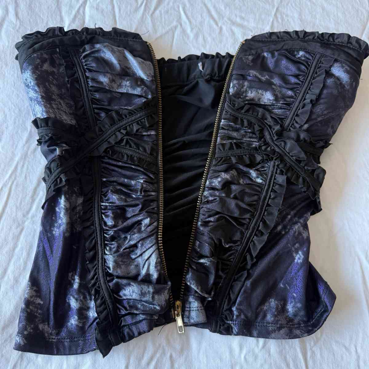 Strapless Gothic Corset Bustier Top  Padded Bra Front Zip R